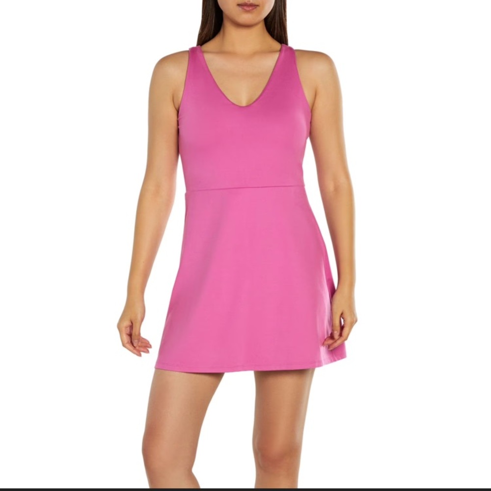 GAP Fit  Bright Pink V-Neck Dress-S pink  ,polyester spandex